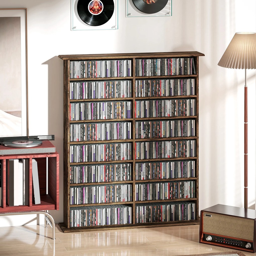 Organizador para CD e DVD 106,5 L x 24 P x 126,3 A cm com 16 compartimentos e 12 prateleiras ajustáveis, capacidade máxima de 720 CD/396 DVD e Blu-ray