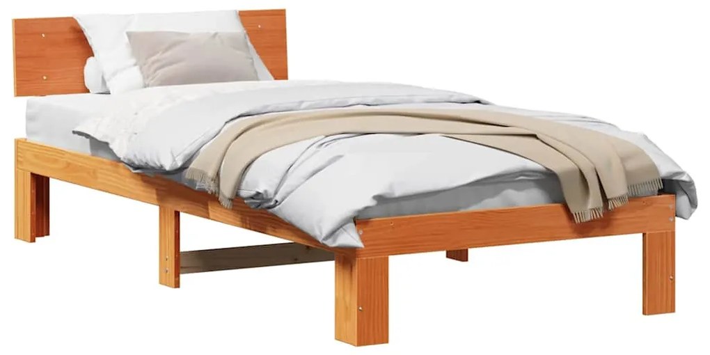 Estrado de Cama com Cabeceira Castanho 80x200 cm Madeira de Pinho