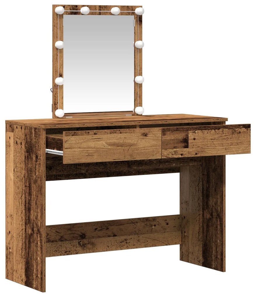Mesa de Maquiagem com Espelho e Luzes LED Madeira Antiga e Madeira de