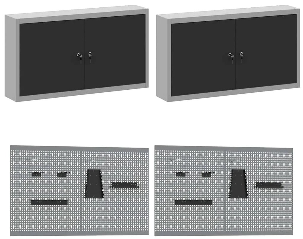Conjunto de Armário vidaXL Conjunto de 10 Preto Aço 200 x 55 x 200 cm