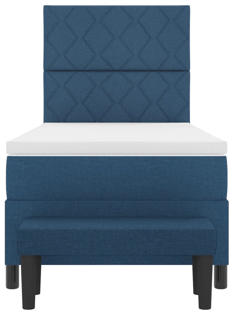 Cama Box Spring com Colchão e Banco Azul 90x190 cm Tecido
