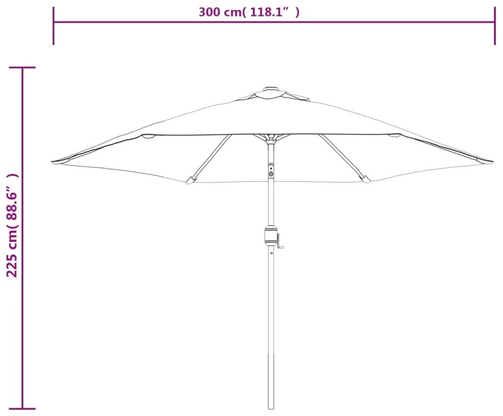 Guarda-sol ext. c/ luzes LED poste aço 300 cm cinza-acastanhado