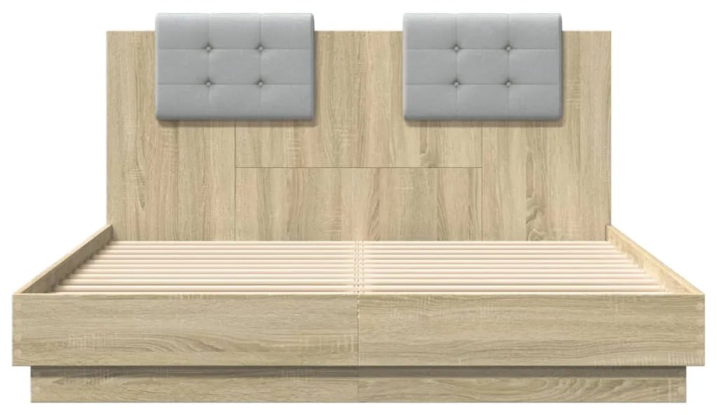 Estrutura cama c/ cabeceira/luzes LED 140x200cm carvalho sonoma