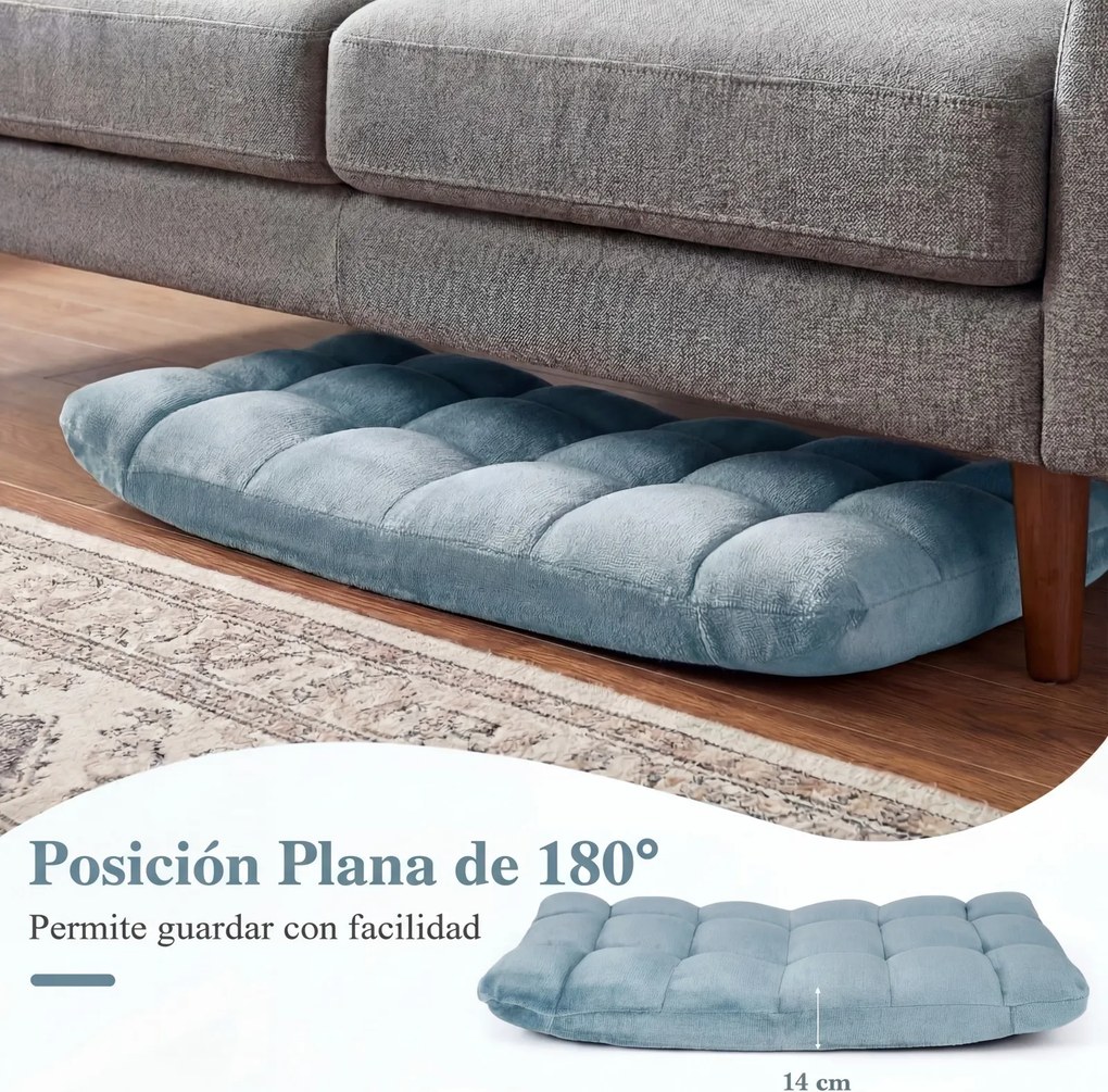 Cadeira de Chão Dobrável, 104 x 53 x 15 cm, Encosto Ajustável em 14 Posições, Azul-claro