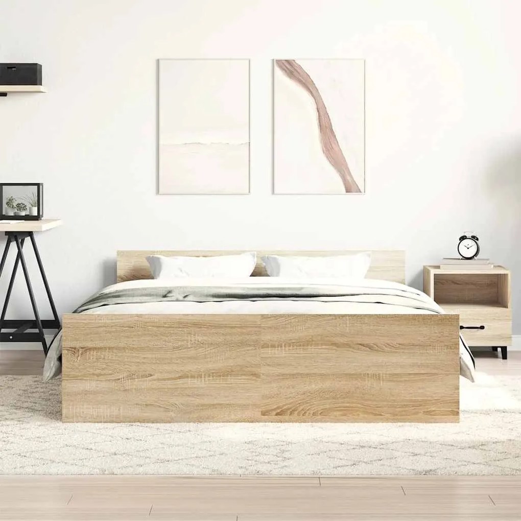Estrutura de cama c/ painéis de cabeceira e pés cinza cimento