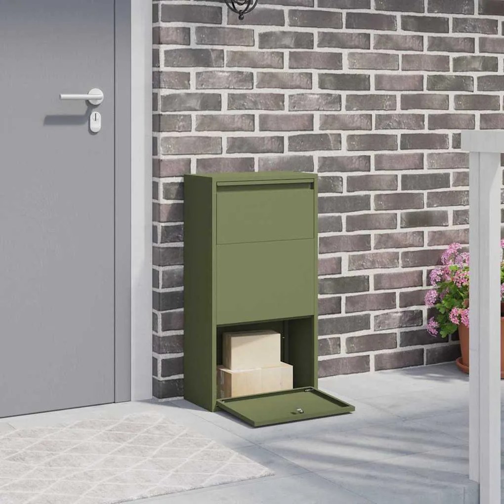 vidaXL Caixa para entrega de pacotes Verde Oliva 44 x 22 x 82 cm Aço