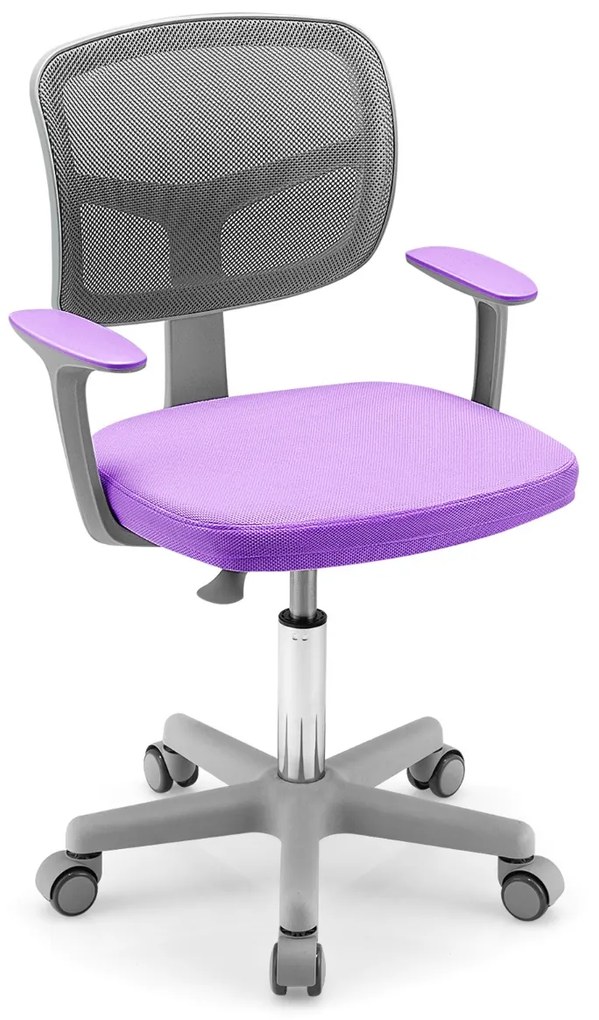 Cadeira infantil de escrivaninha ergonómica para crianças com rodas, trava de pressão, cadeira giratória para computador, altura ajustável, suporte lombar Púrpura