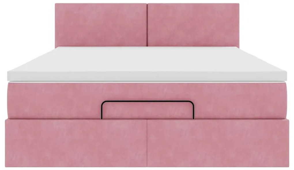 Estrutura de cama otomana com colchão 140x190 cm veludo rosa