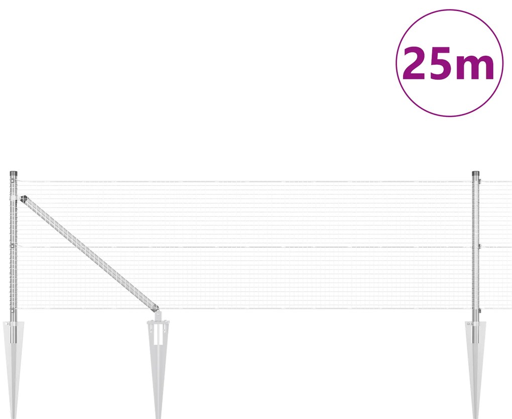 Cerca de Fio Soldado da com 13 Postes Espinhados 0.4x25 m Aço Galvaniz