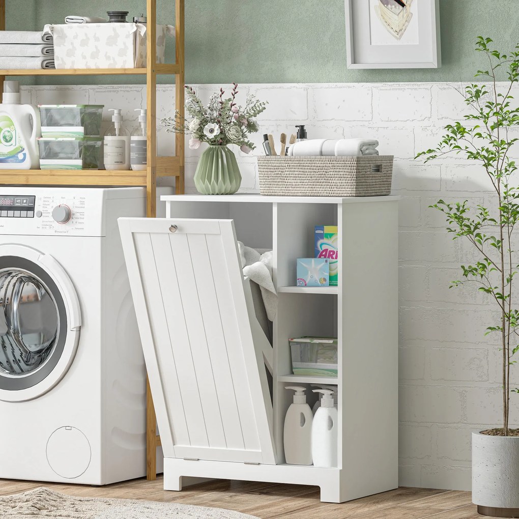 Móvel Casa de Banho com Cesto para Roupa Móvel Auxiliar Casa de Banho