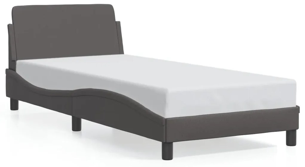 Estrutura cama c/ cabeceira couro artificial 90x190 cm cinzento