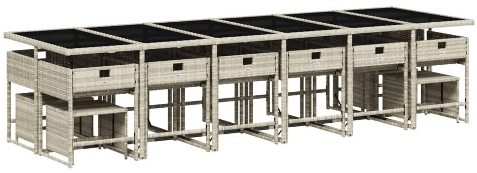 17 pcs conj. jantar jardim c/ almofadões vime PE cinzento-claro