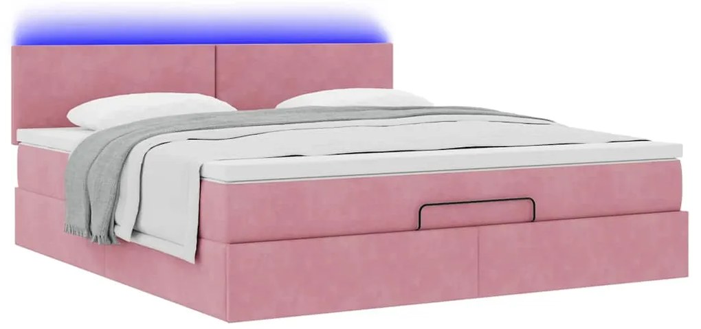 Estrutura de cama otomana com colchão 160x200 cm veludo rosa