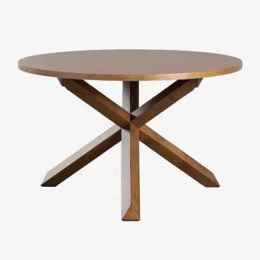 Mesa De Jantar Redonda Ø120 Cm Em Mdf E Madeira Mieren Madeira Escura - Sklum