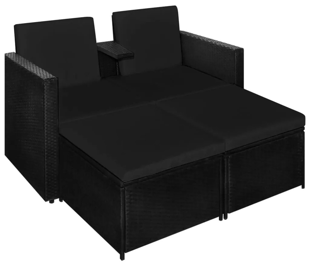 3 pcs conjunto lounge para jardim c/ almofadões vime PE preto