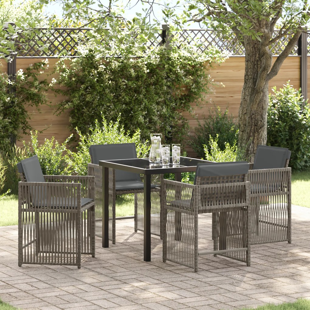 vidaXL Conjunto de Jantar de Jardim de 5 Peças com Almofadas Cinza Vime PE