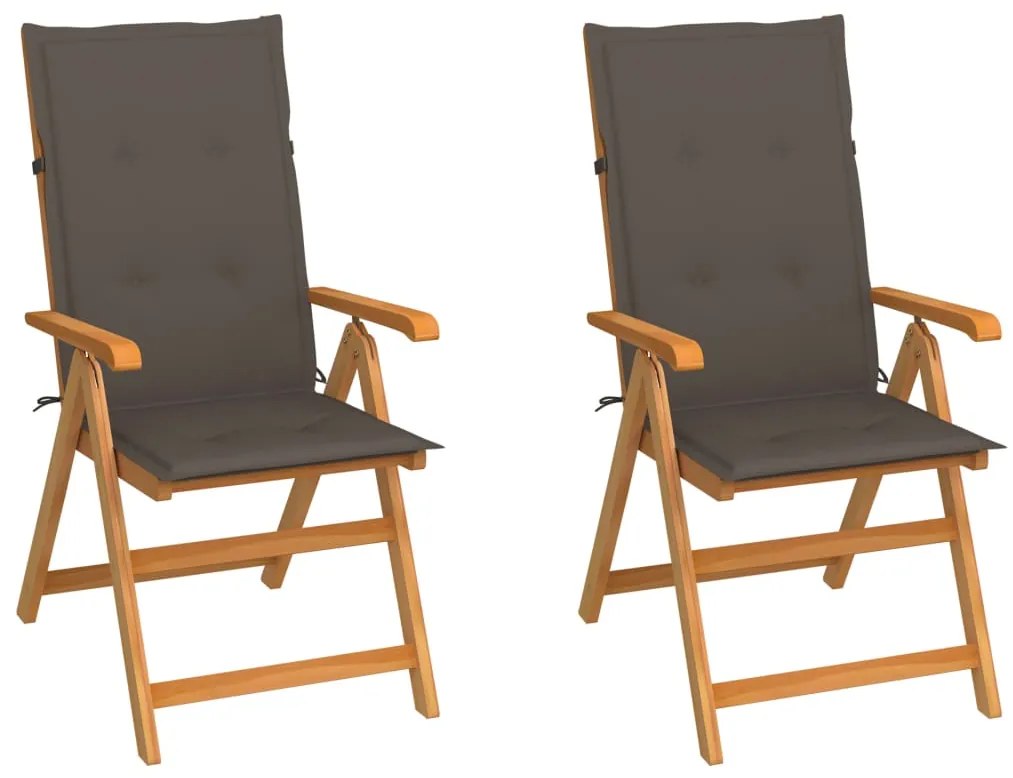 vidaXL Cadeiras de jardim c/ almofadões cinza-acast. 2 pcs teca maciça