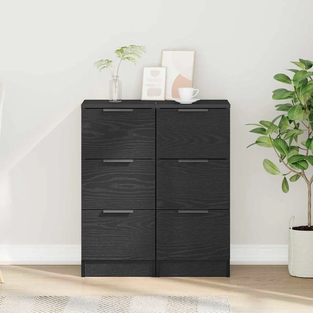 Buffets 2 pcs Carvalho Preto 30x30x70 cm Madeira de engenharia