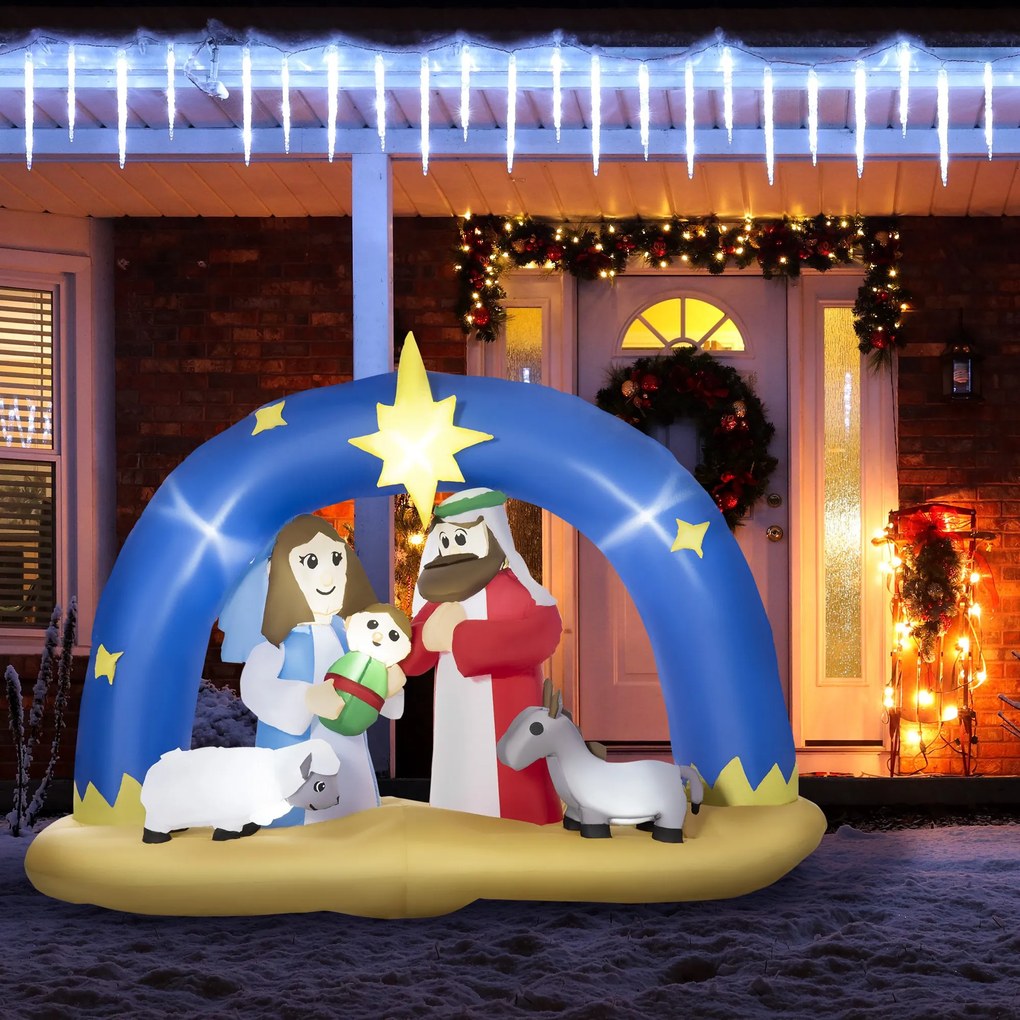 Decoração Insuflável de Natal 157cm com Luzes LED IP44 Incluí Inflador Tipo Arco Biblico do Nascimento de Jesus para Festas Jardim Exterior 206x95x157cm Multicor