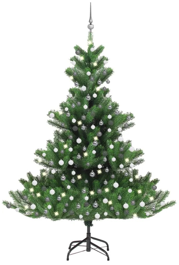 vidaXL Árvore Natal artif. luzes LED/bolas 210cm abeto caucasiano verde