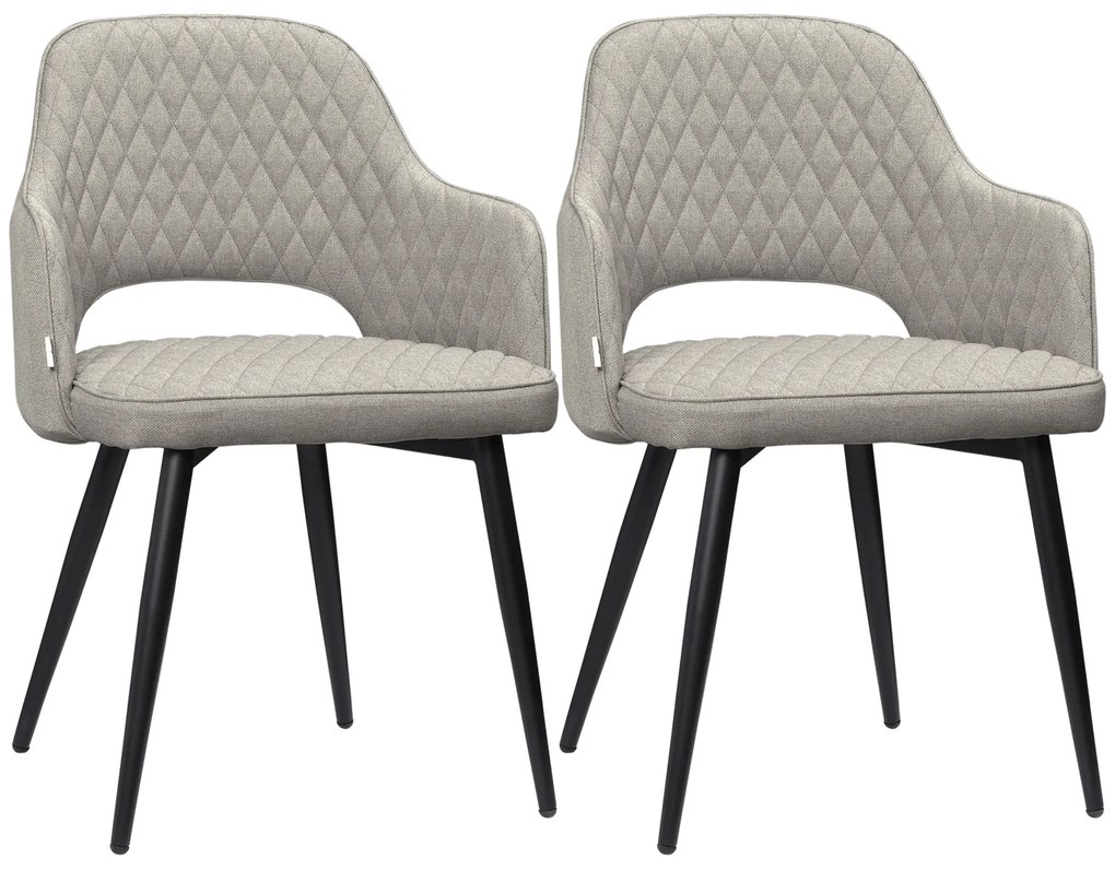 HOMCOM Conjunto de 2 Cadeiras de Sala de Jantar Estofada em Tecido com Encosto Alto e Pés de Aço 55x55x81cm Bege