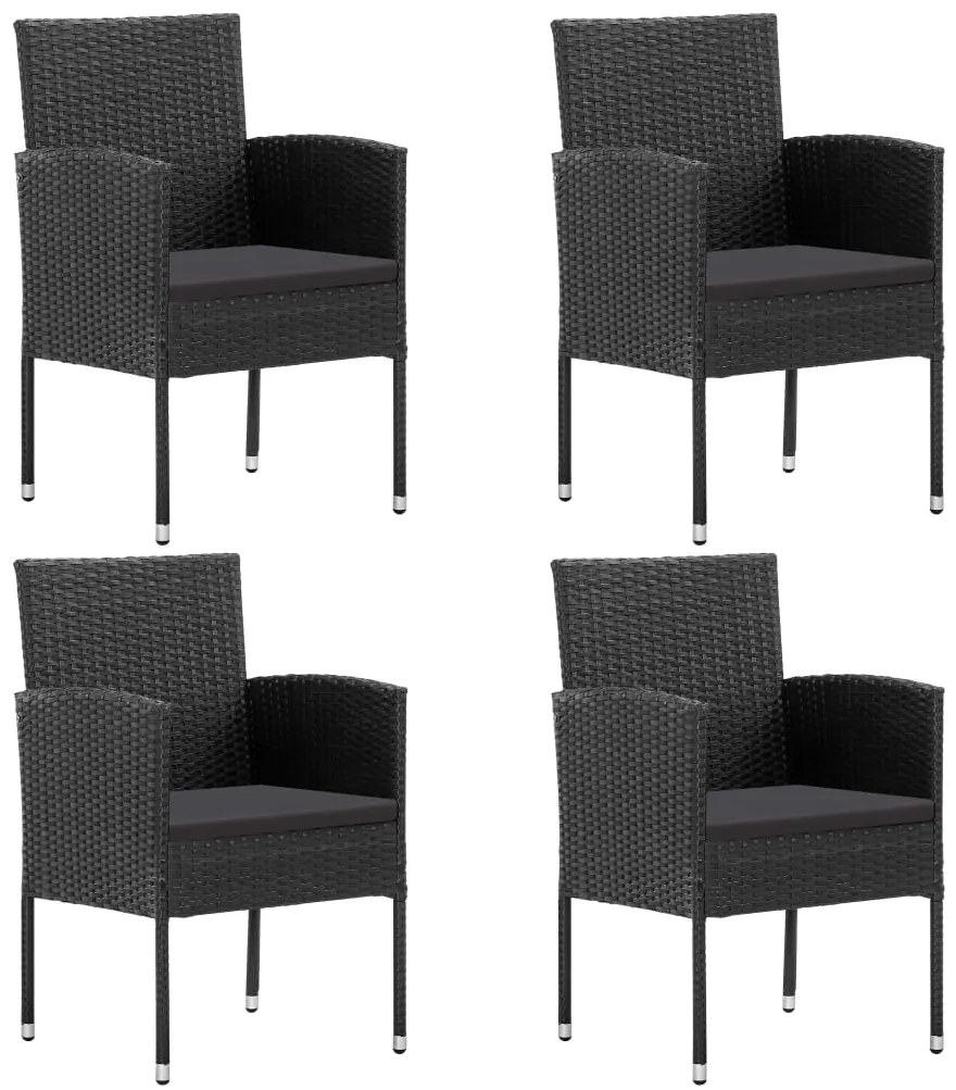 vidaXL Cadeiras de jardim com almofadões pretos 4 pcs vime PE preto
