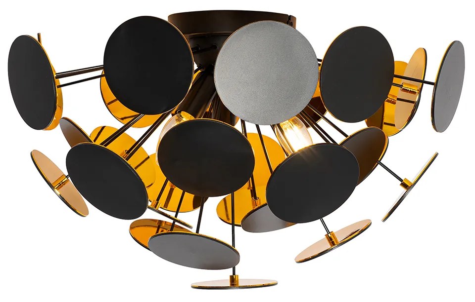 Candeeiro de teto design preto com dourado 54cm 3-luzes - Cerchio