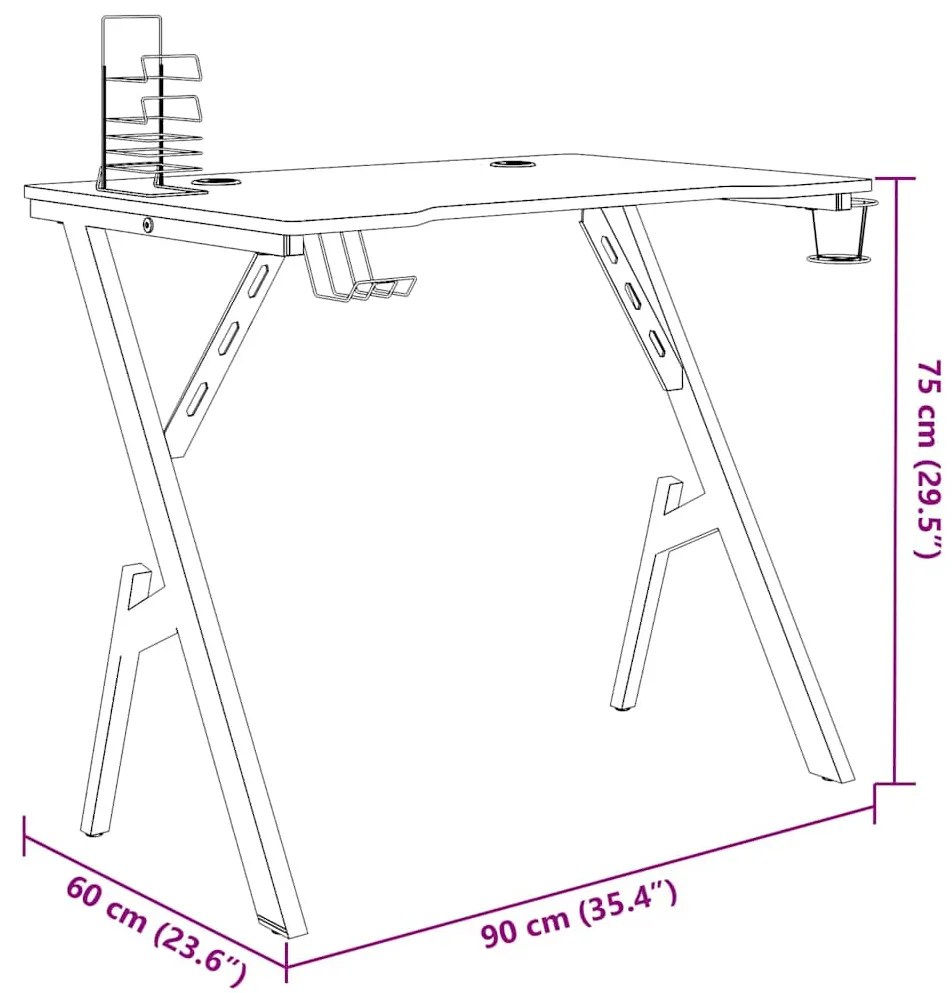 Secretária de gaming c/ pernas em forma de Y 90x60x75 cm preto