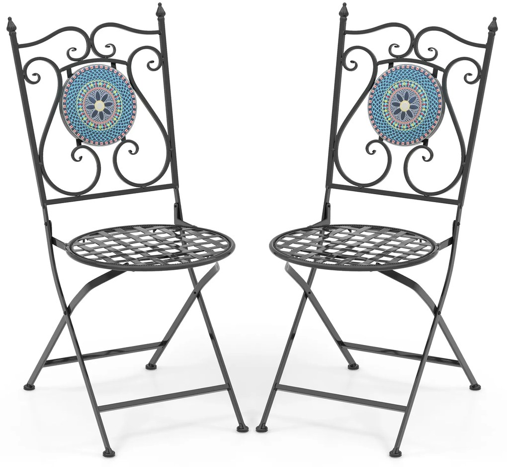 Conjunto de 3 peças para bistrô com padrão de mosaico e estrutura de metal - Mesa - Verde