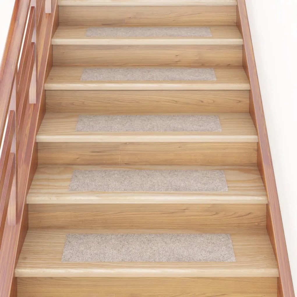 vidaXL Tapetes de escada autoadesivos 15 peças 76x20 cm bege retangulares