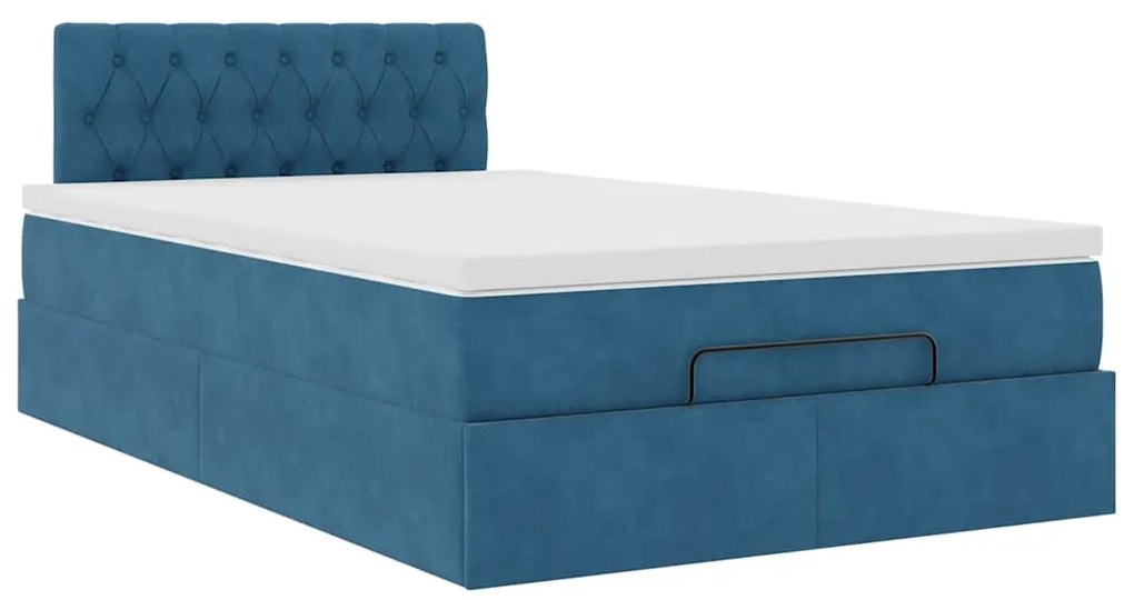 Cama otomana com colchão &amp; LEDs 120x190cm veludo azul-escuro