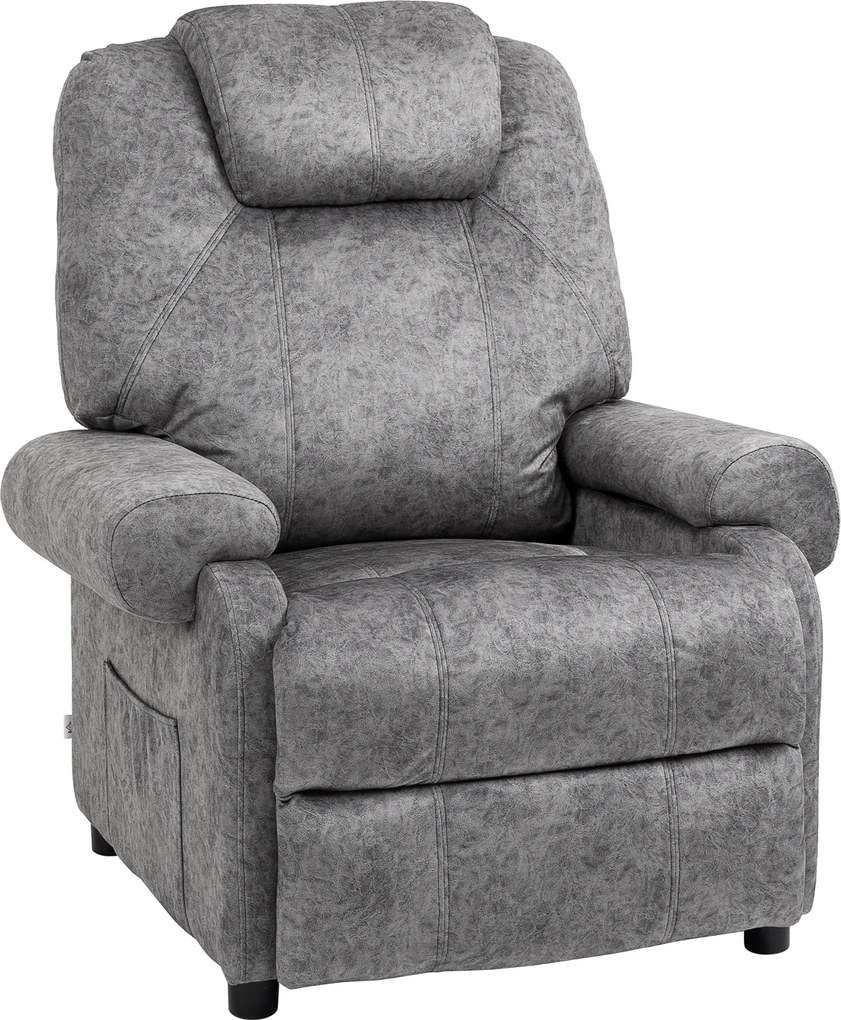 HOMCOM Poltrona Relax Reclinável com Apoio para os Pés Retrátil Encosto Alto Bolso Lateral Acolchoado Grosso 88x91x108 cm Cinzento | Aosom Portugal