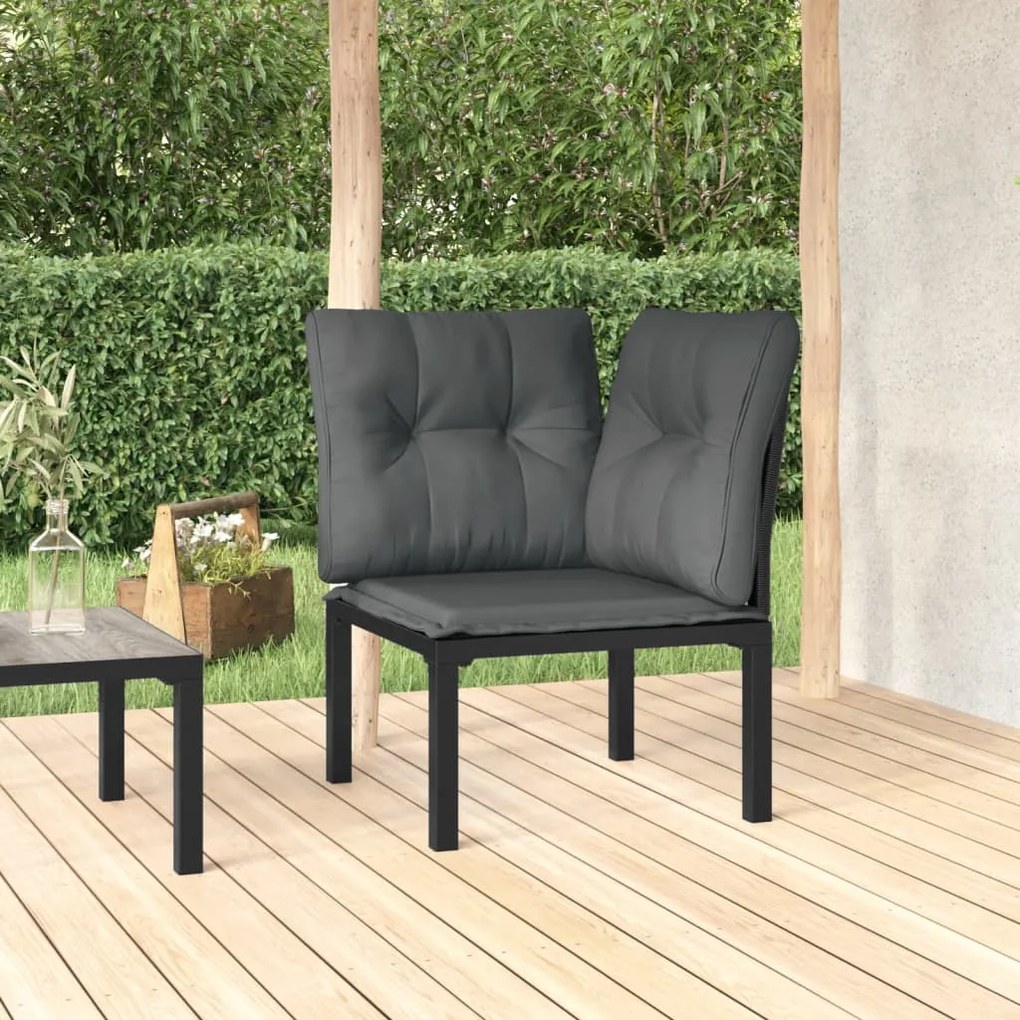 vidaXL Cadeira de canto p/ jardim c/ almofadões vime PE preto e cinza