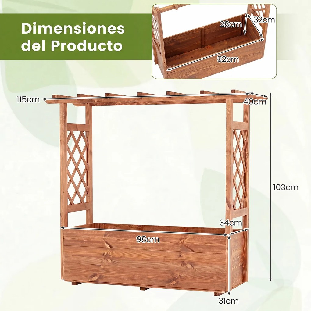 Canteiro de Jardim Elevado com Treliça, 118 x 40 x 103 cm, Estrutura em Madeira de Pinho, Laranja