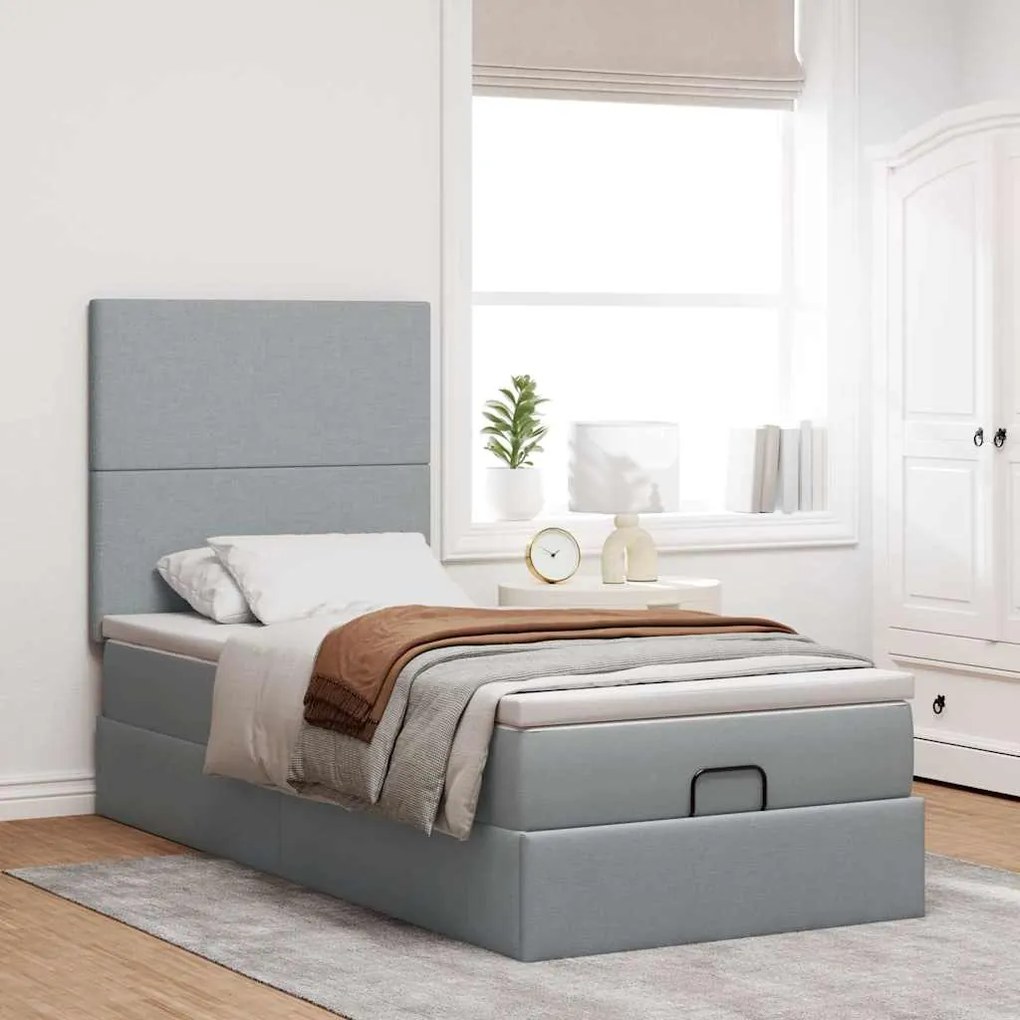 Estrutura cama otomana colchão 90x190 cm tecido cinzento claro
