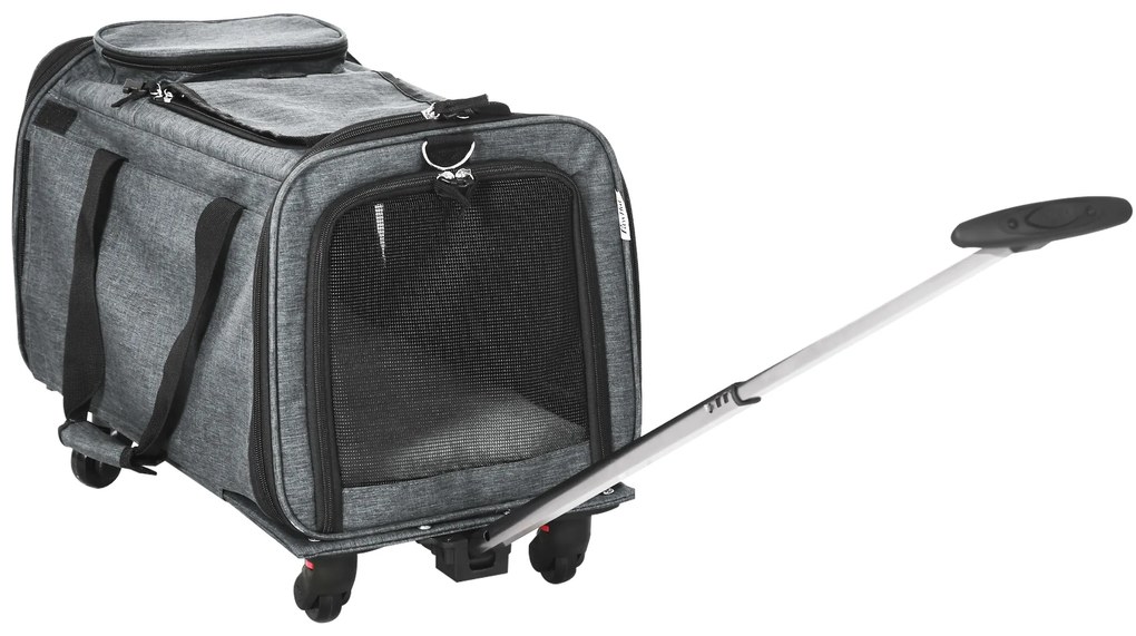 Transportadora para Animais de Estimação 4 em 1 com Rodas Bolsa de Transporte para Cães e Gatos 50x31x37 cm Cinza