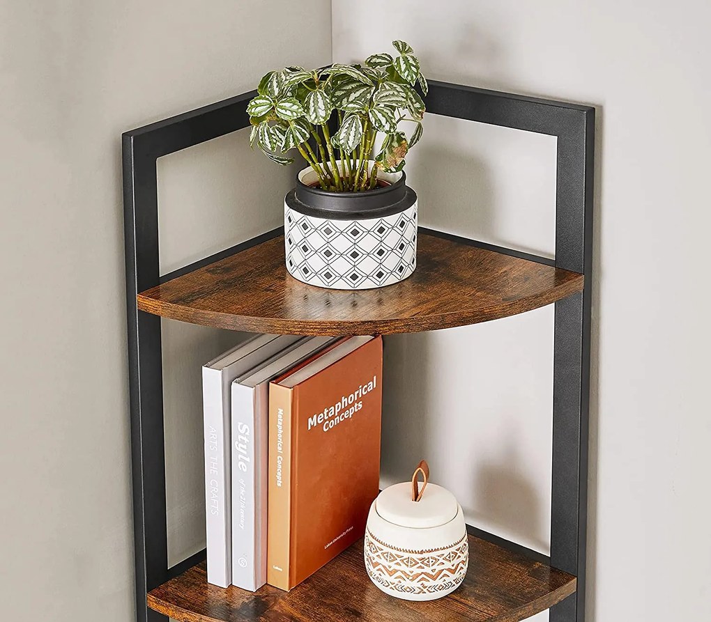 Estante de canto com 5 prateleiras 30 x 30 x 150 cm Castanho Vintage-preto