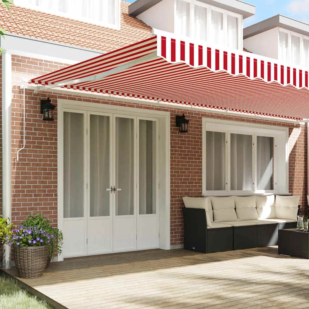 Toldo Retrátil Manual Listrado Vermelho e Branco 600x300 cm