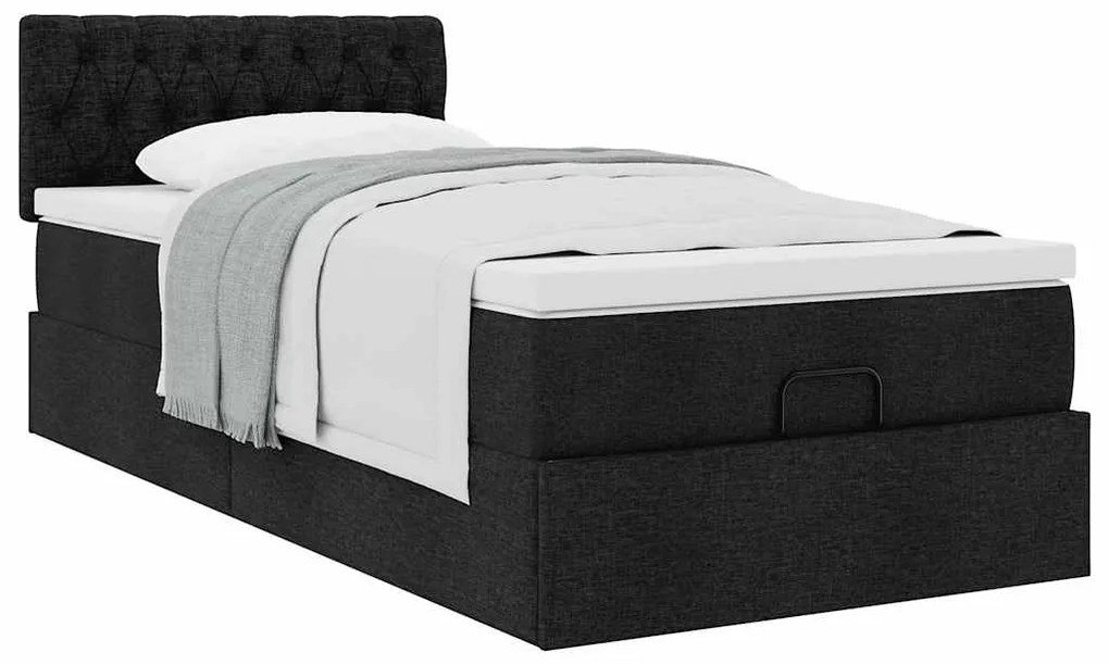 Cama otomana com colchão 100x200 cm tecido preto