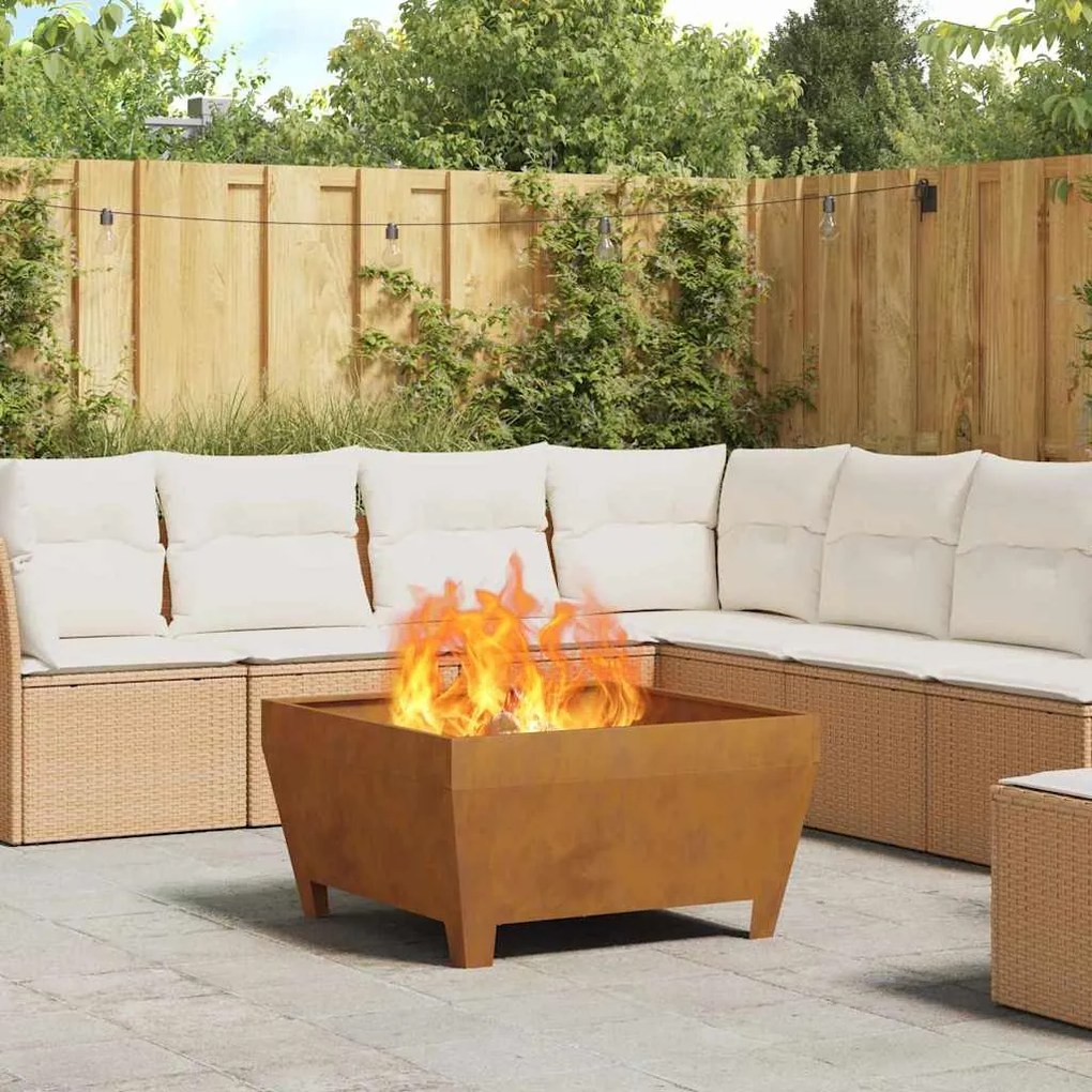 vidaXL Fire Pit Castanho 80 x 80 x 43 cm Aço resistente às intempéries