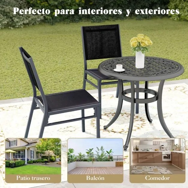 Conjunto de 2 cadeiras de jardim com assento de encosto respirável e estrutura de alumínio robusta para varanda Jardim Preto