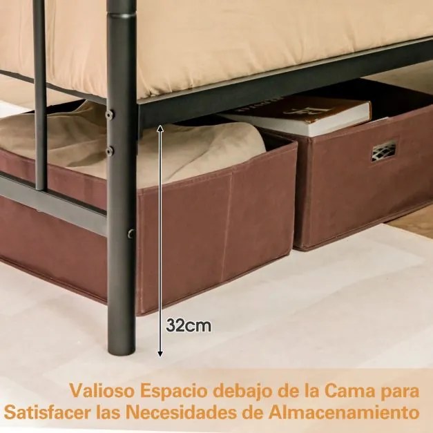 Estrutura de cama metálica com cabeceira e estrado moderna 208x164x101 cm Preto