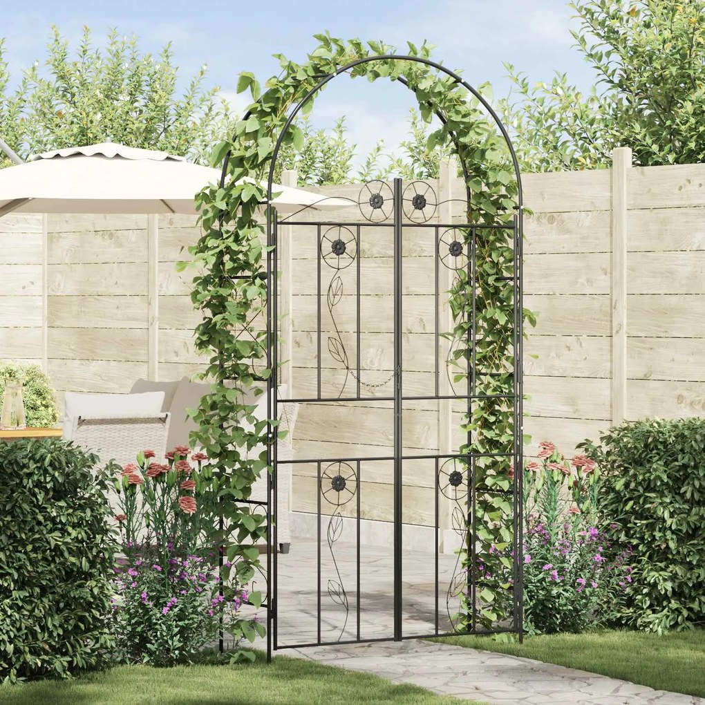 vidaXL Arco de Jardim Liso Preto 115 x 37 x 226 cm