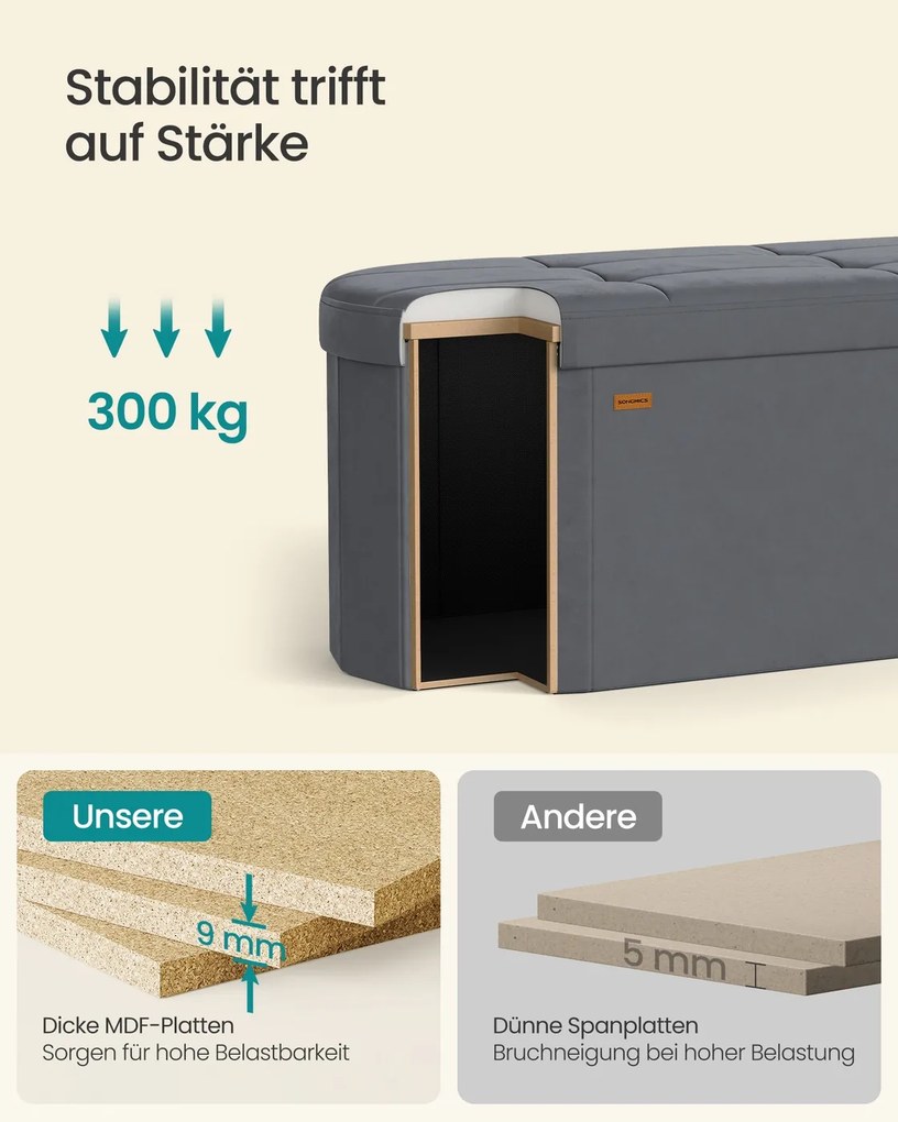 Banco com espaço de arrumação 38 x 110 x 38 cm com assento confortável e organização cinza ardósia