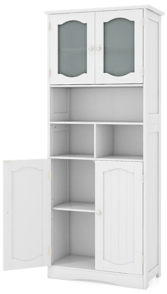 Armário de cozinha, casa de banho com portas de vidro fosco 60 x 30 x 148,5 cm Branco