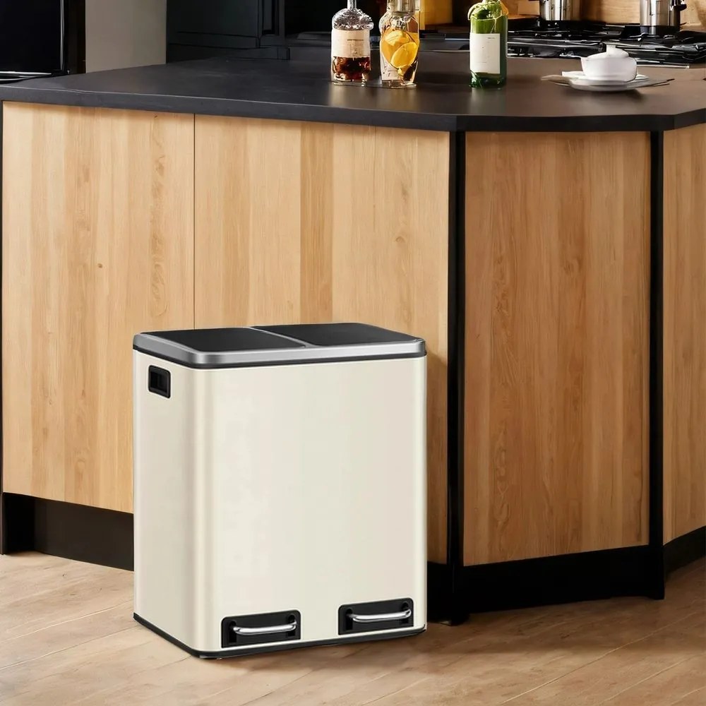 Caixote do lixo com 2 compartimentos 41 x 31,5 x 47 cm bege