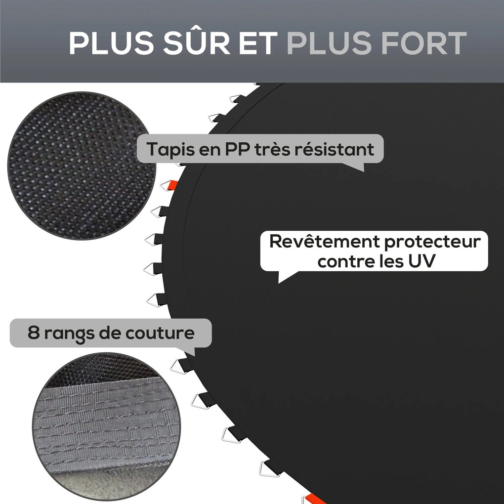 Tapete de substituição para trampolim (NÃO INCLUIDO):, compatível com trampolins de Ø 4,3 m e molas de 14 cm preto