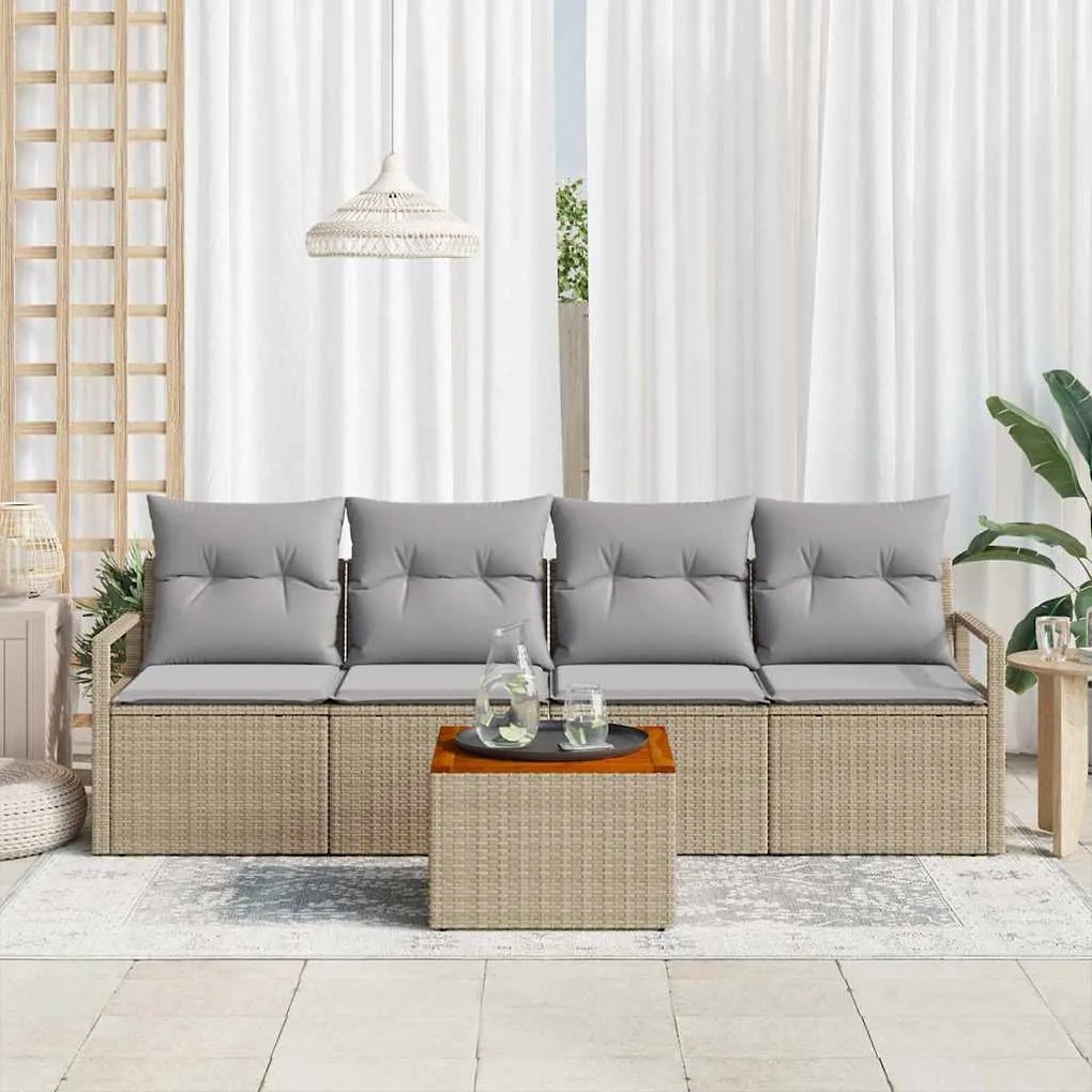 Conjunto de Sofá de Jardim 5 pcs Bege, cinza claro Grande