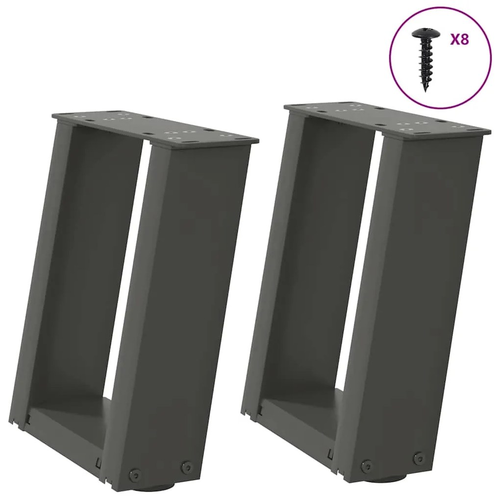 vidaXL Pés para mesa de centro em formato de U, 2 peças, antracite, 30x(30-31) cm, aço