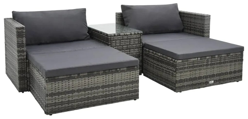 vidaXL 5 pcs conjunto lounge de jardim c/ almofadões vime PE cinzento